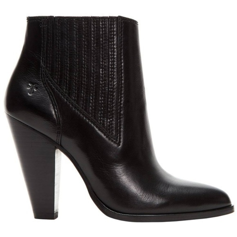 Frye - Black Leather Ankle High-Heeled Booties